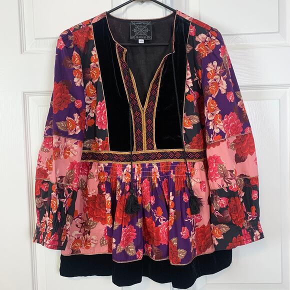 Johnny Was Kimmy Floral V-Neck Peasant Top Shirt Blouse Size Large - Picture 5 of 8